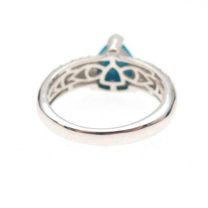 Chuck Clemency 925 Sterling Silver Real Turquoise & White Topaz Ring Size 8.25