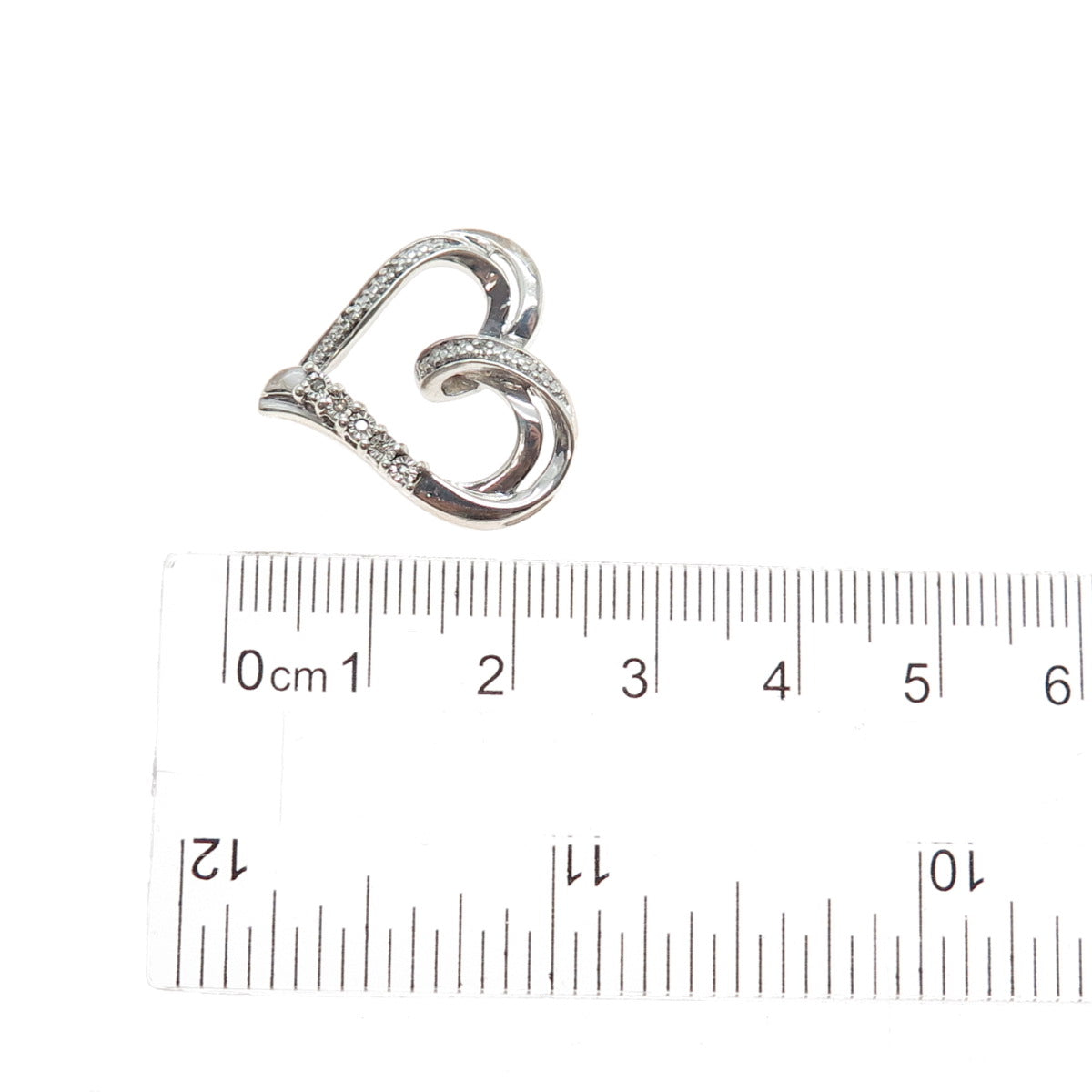 925 Sterling Silver Real Round-Cut Diamond Heart Slide Charm Pendant