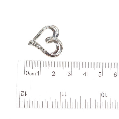 925 Sterling Silver Real Round-Cut Diamond Heart Slide Charm Pendant
