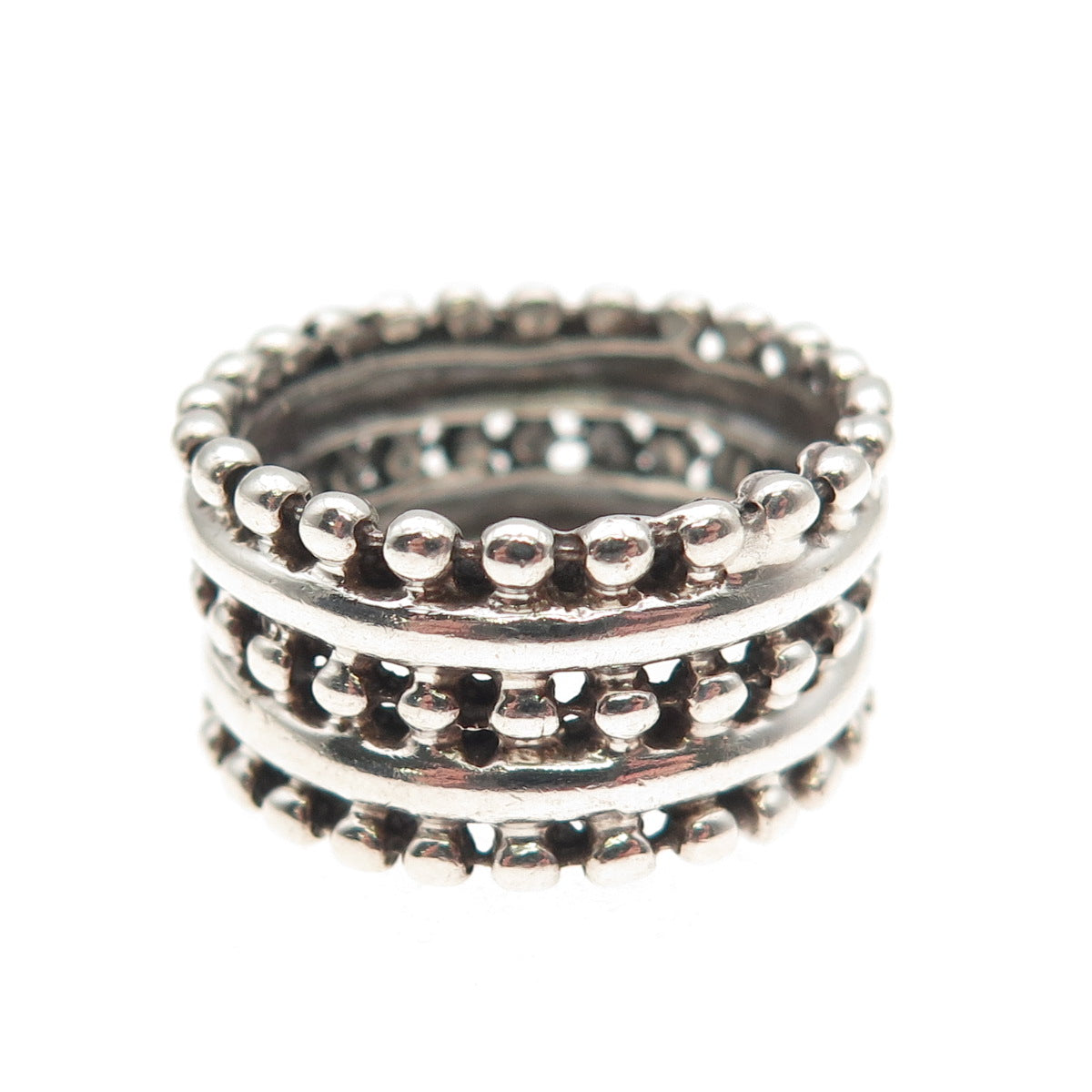 925 Sterling Silver Vintage Beaded Oxidized Band Ring Size 7