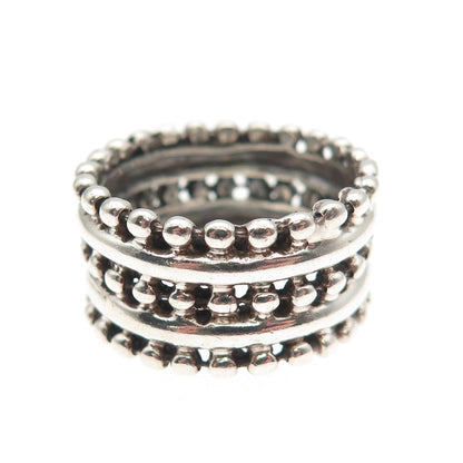 925 Sterling Silver Vintage Beaded Oxidized Band Ring Size 7