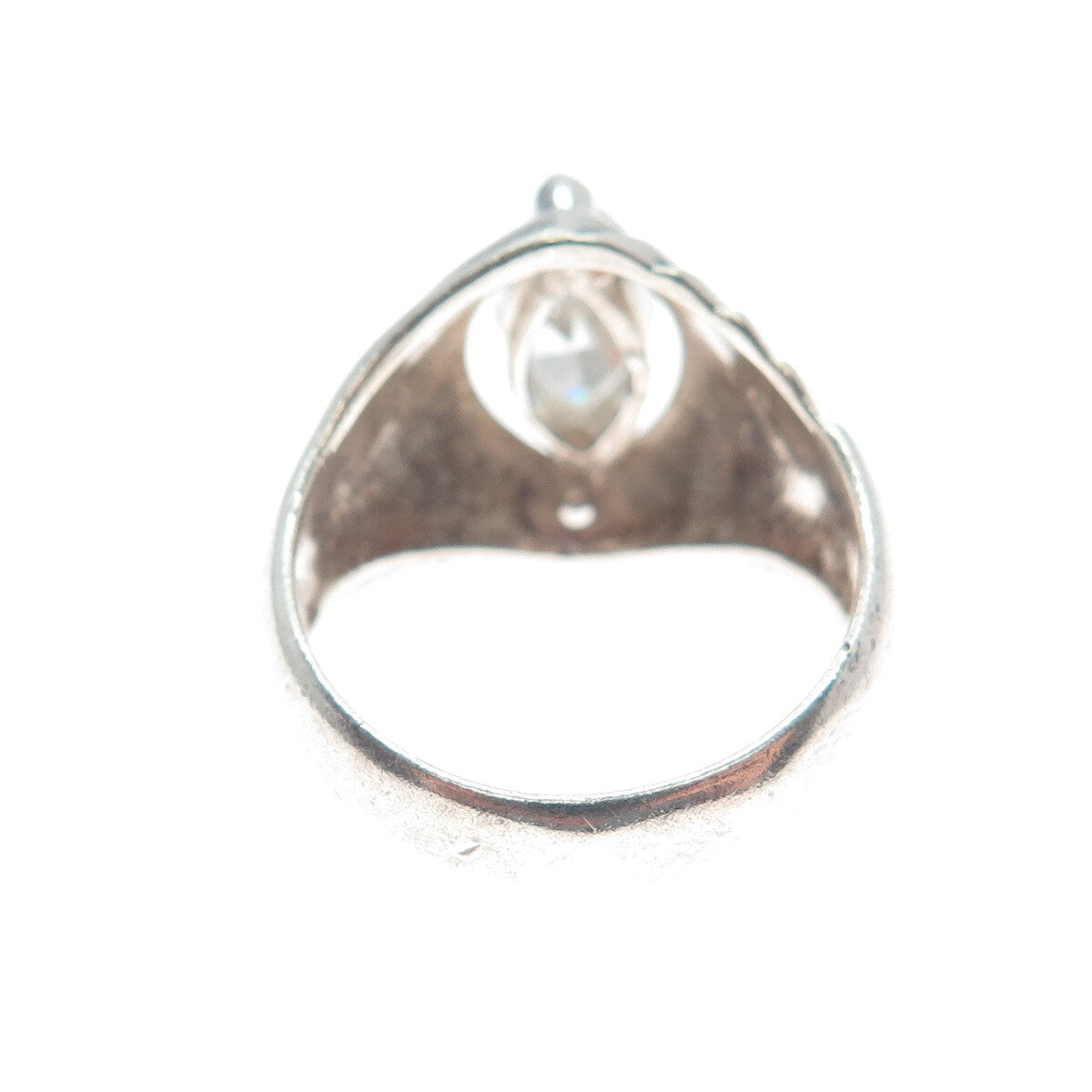 925 Sterling Silver Vintage Marquise-Cut Shaped C Z Ribbed Ring Size 9.25