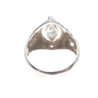 925 Sterling Silver Vintage Marquise-Cut Shaped C Z Ribbed Ring Size 9.25