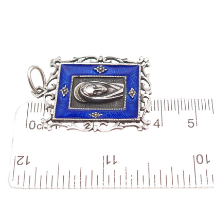 Ottaviani 925 Sterling Silver Vintage Italy Enamel Virgin Mary Charm Pendant