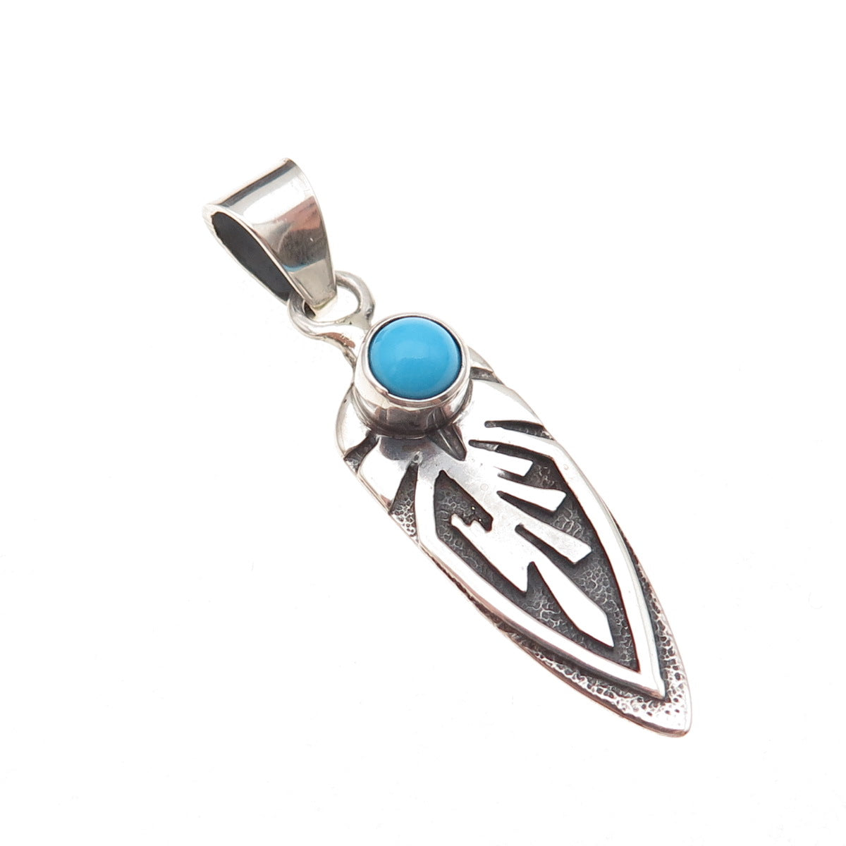 Old Pawn 925 Sterling Silver Vintage Turquoise Feather Tribal Charm Pendant