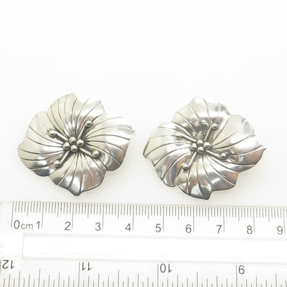CAROL FELLEY 925 Sterling Silver Vintage 1985 Modernist Flower Clip On Earrings