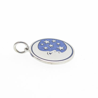 925 Sterling Silver Enamel Crescent Man in The Moon Minimalist Charm Pendant