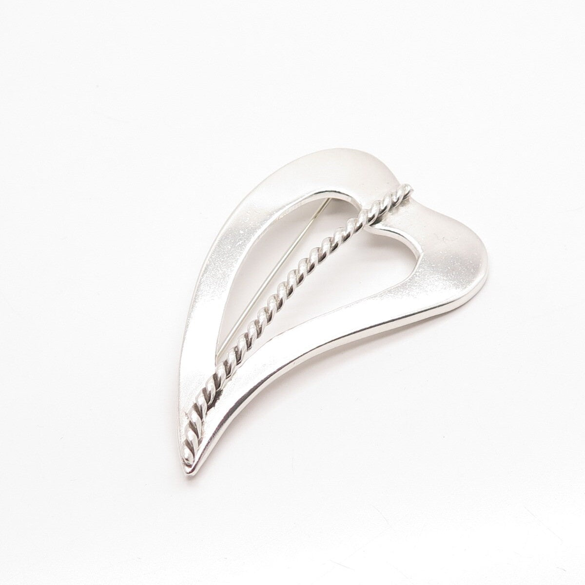 925 Sterling Silver Vintage Mexico Modernist Open Heart Pin Brooch