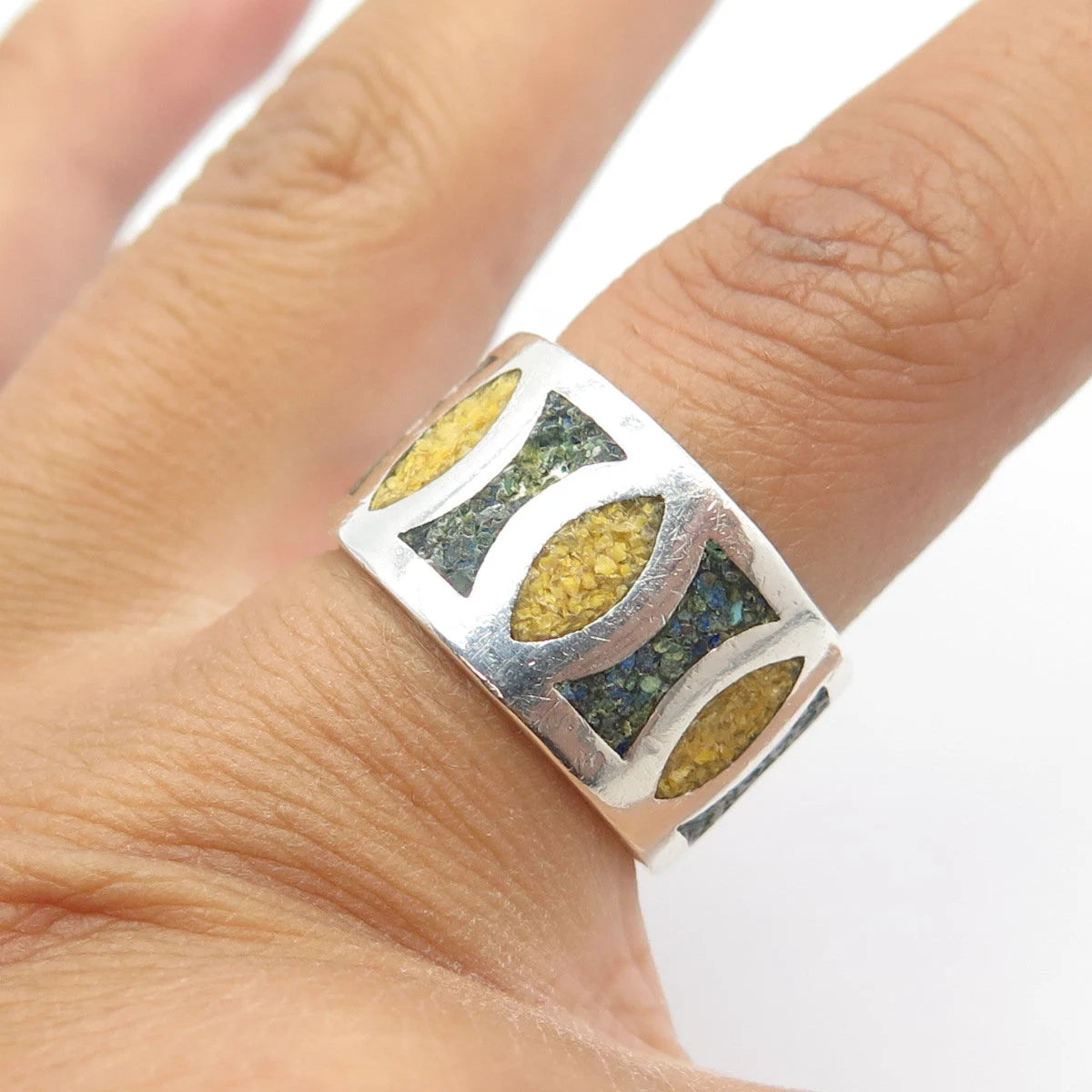 SARITASCO 925 Sterling Silver Vintage Mexico Jasper Azurite Gem Ring Size 7.75