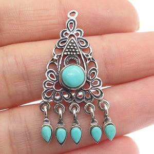 925 Sterling Silver Vintage Sleeping Beauty Turquoise Gem Ethnic Amulet Pendant
