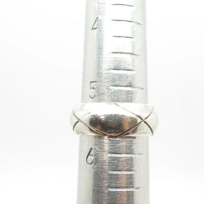925 Sterling Silver Vintage Mexico "X" Lined Band Ring Size 5.75