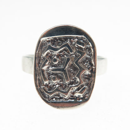 925 Sterling Silver Vintage Runic Symbol Oxidized Ring Size 7.5