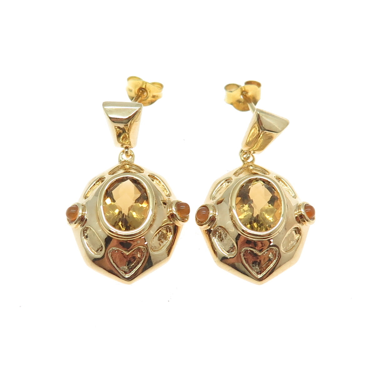 925 Sterling Silver Gold Plated Real Citrine & Opal Dangle Earrings