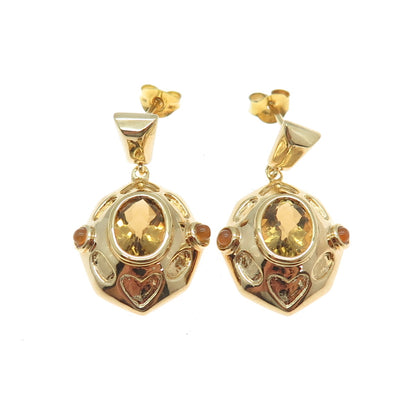 925 Sterling Silver Gold Plated Real Citrine & Opal Dangle Earrings