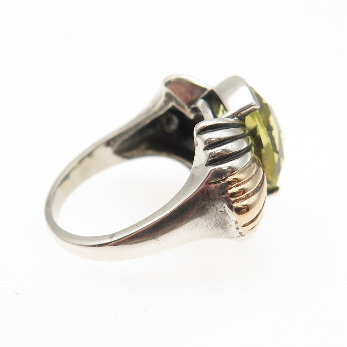 ALEX 925 Sterling Silver 14K Gold Vintage Real Peridot Modernist Ring Size 7