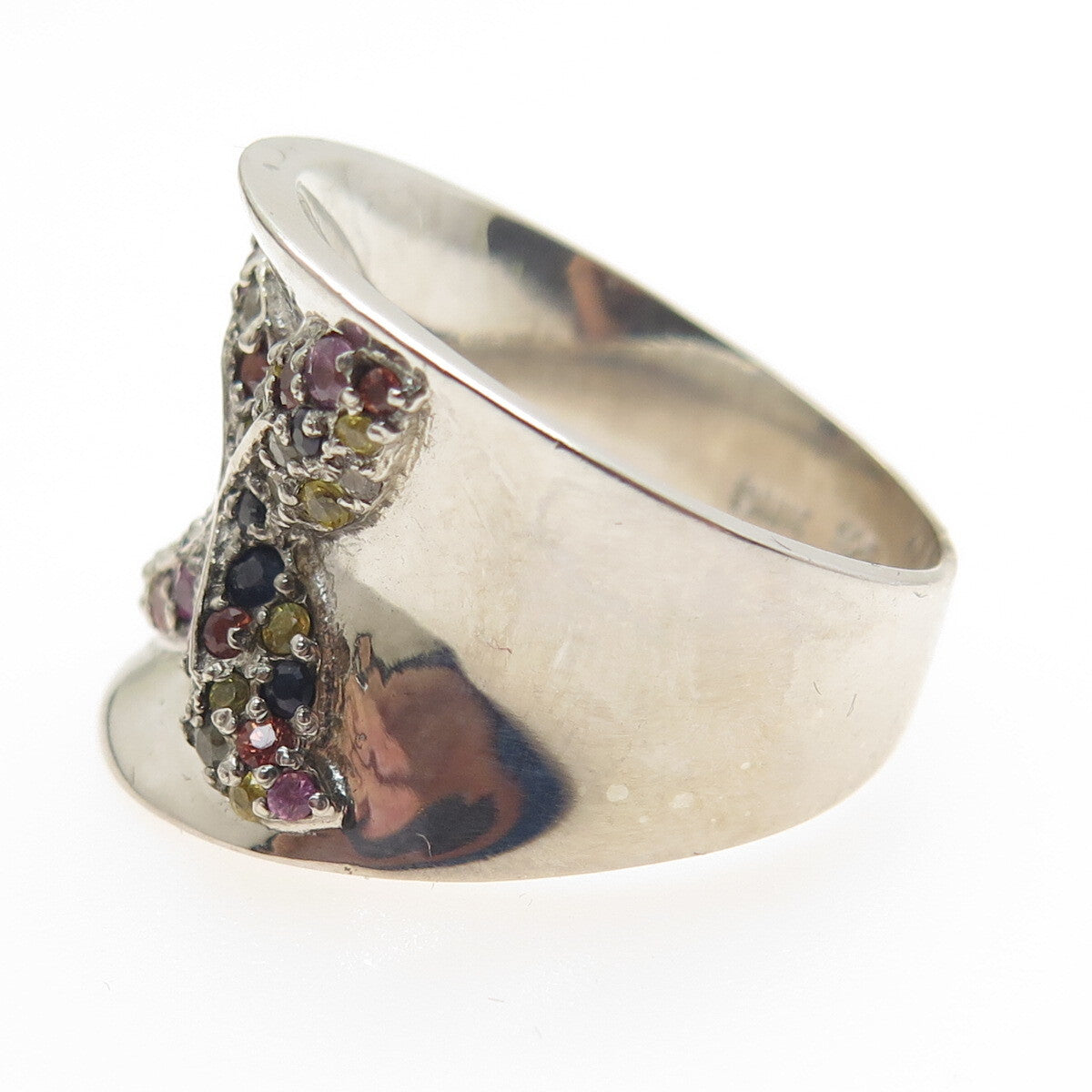 925 Sterling Silver Real Round-Cut Multi-Color Sapphire Flower Ring Size 7.75
