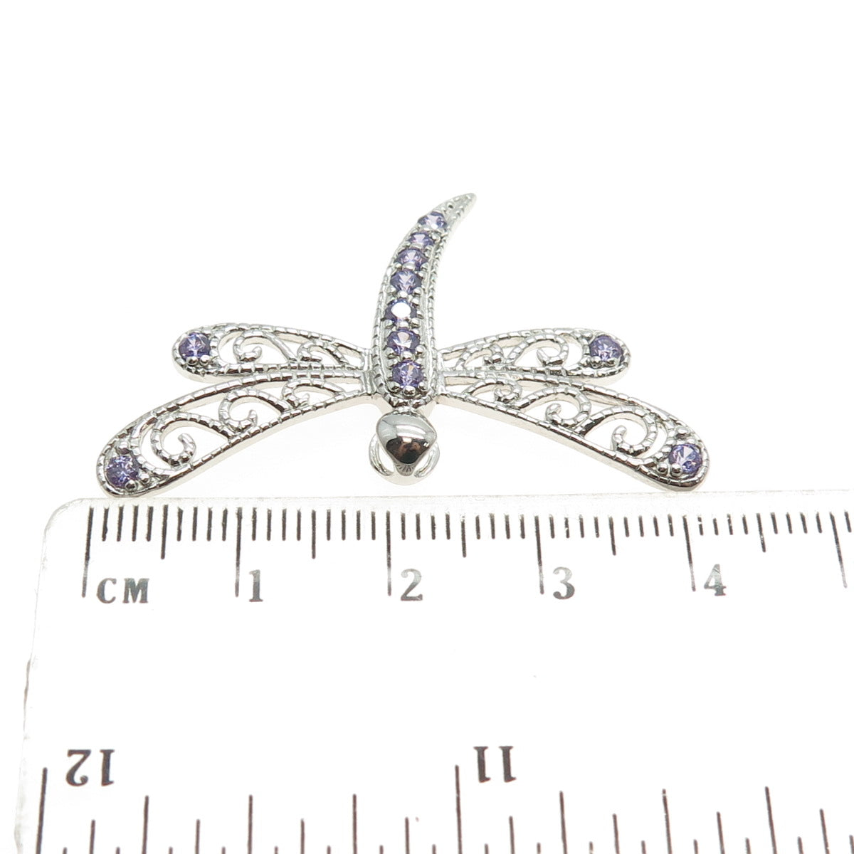 925 Sterling Silver Real Round-Cut Amethyst Dragonfly Slide Pendant