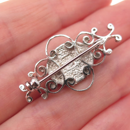 Chapal Zanray 925 Sterling Silver Vintage Enamel Ornate Pin Brooch