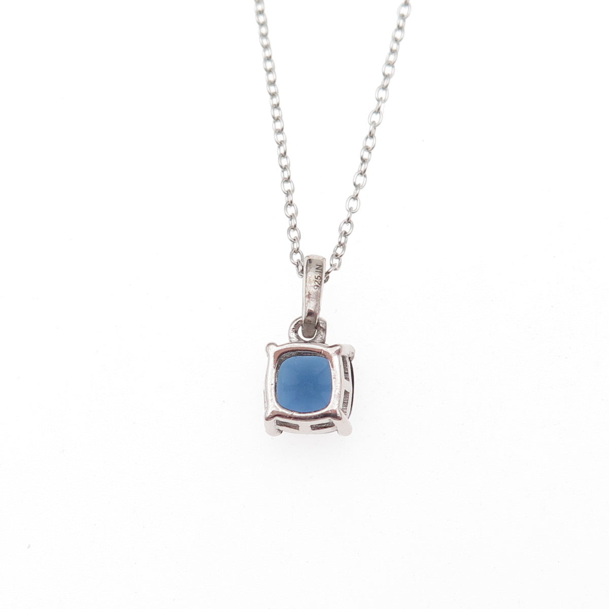925 Sterling Silver Cushion-Cut Blue C Z Cable Chain Necklace 18"