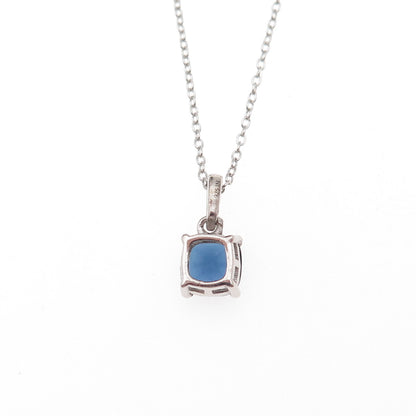 925 Sterling Silver Cushion-Cut Blue C Z Cable Chain Necklace 18"