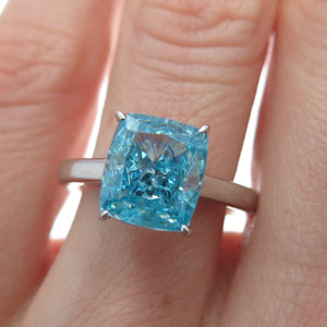 DSMK 925 Sterling Silver Blue Cushion-Cut Shaped C Z Ring Size 6
