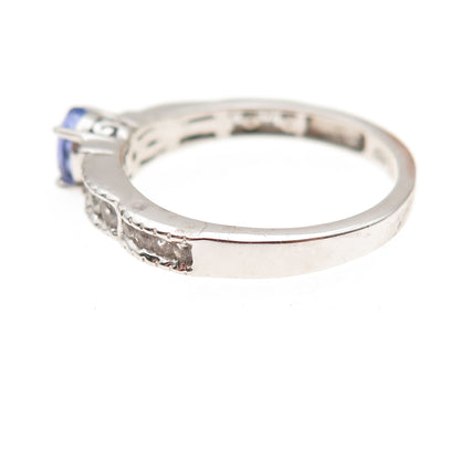 Chuck Clemency 925 Sterling Silver Real Tanzanite & White Topaz Ring Size 8.25