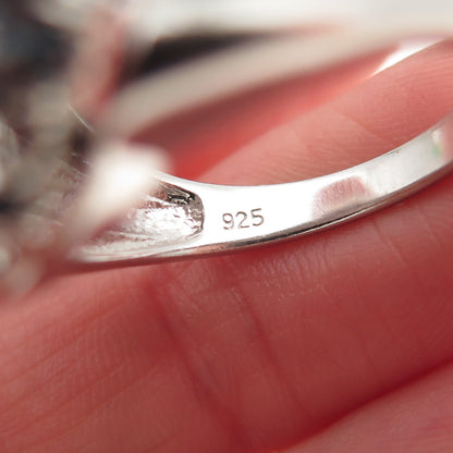 HENG NGAI 925 Sterling Silver Real Oval-Cut Blue Topaz Ring Size 8.5