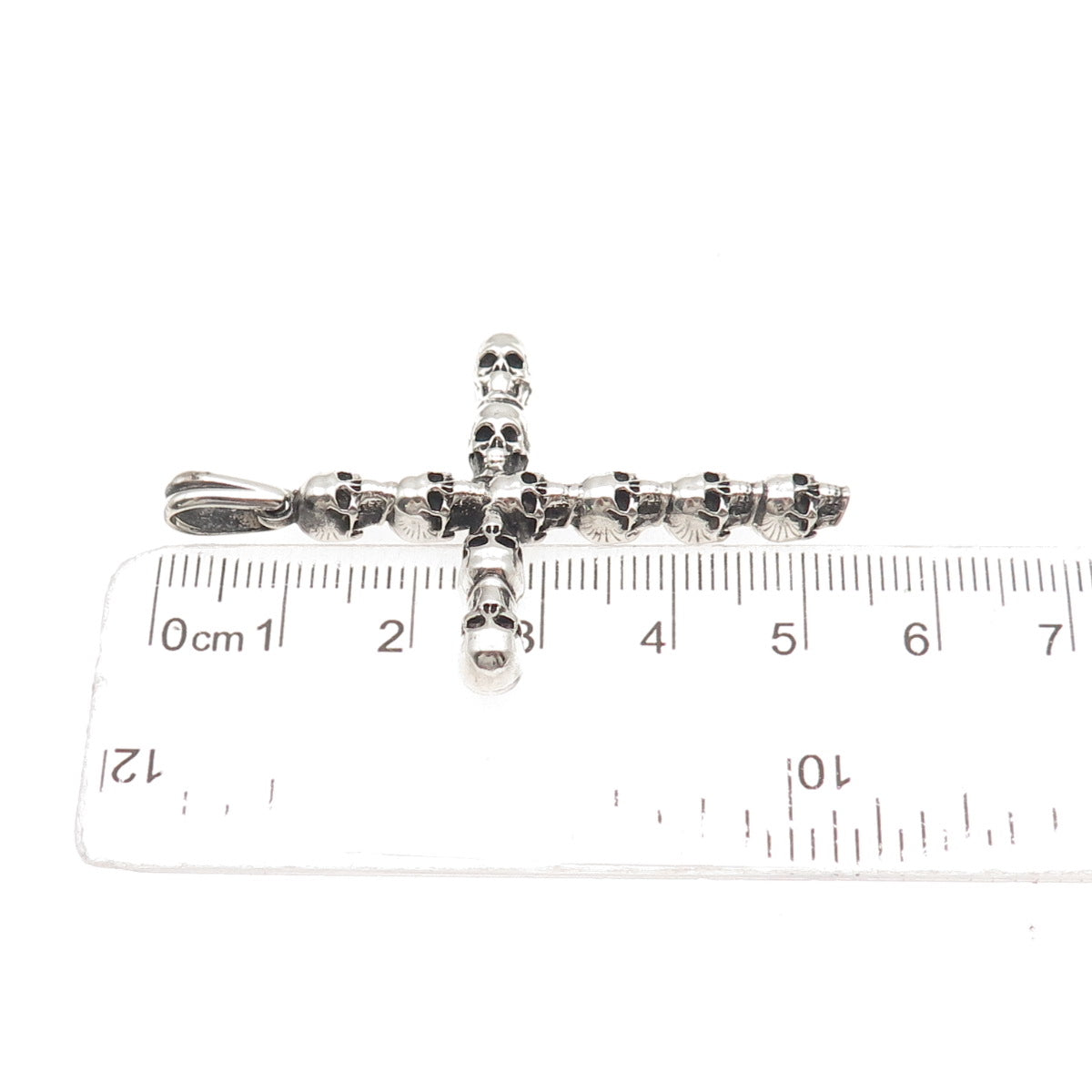 925 Sterling Silver Vintage Skull Cross Oxidized Pendant