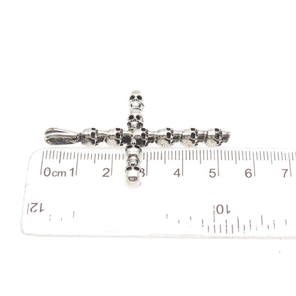925 Sterling Silver Vintage Skull Cross Oxidized Pendant