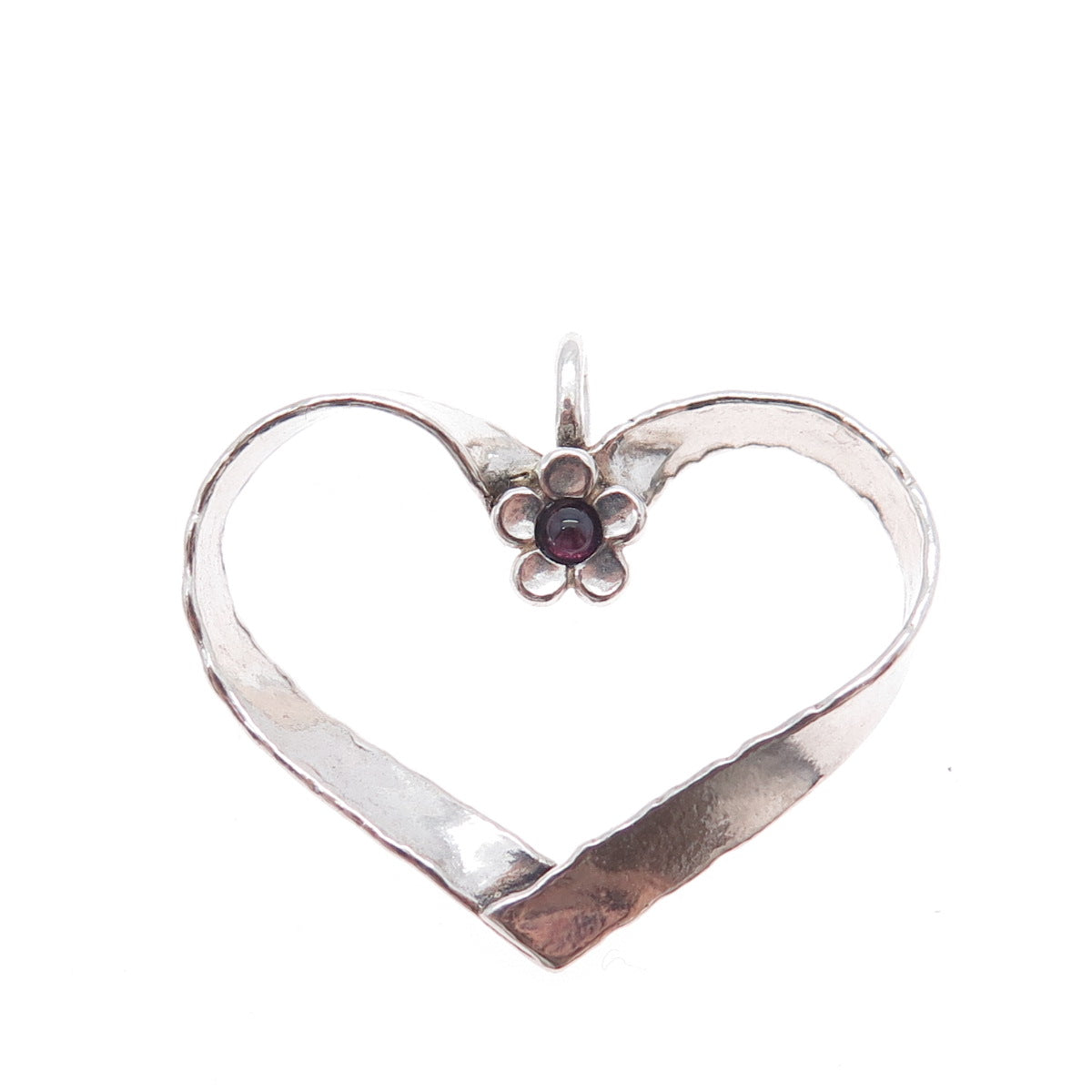 DIDAE 925 Sterling Silver Vintage Real Rhodolite Modernist Flower Heart Pendant