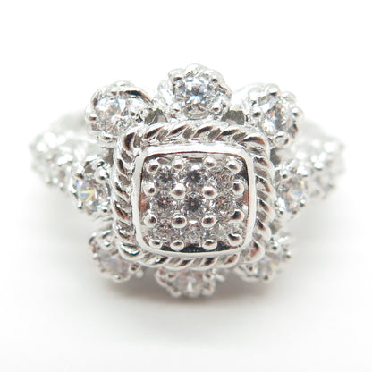 JUDITH RIPKA 925 Sterling Silver Round-Cut C Z Cushion Roped Ring Size 6