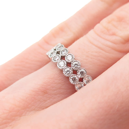 925 Sterling Silver Round-Cut C Z 2-Row Ring Size 6