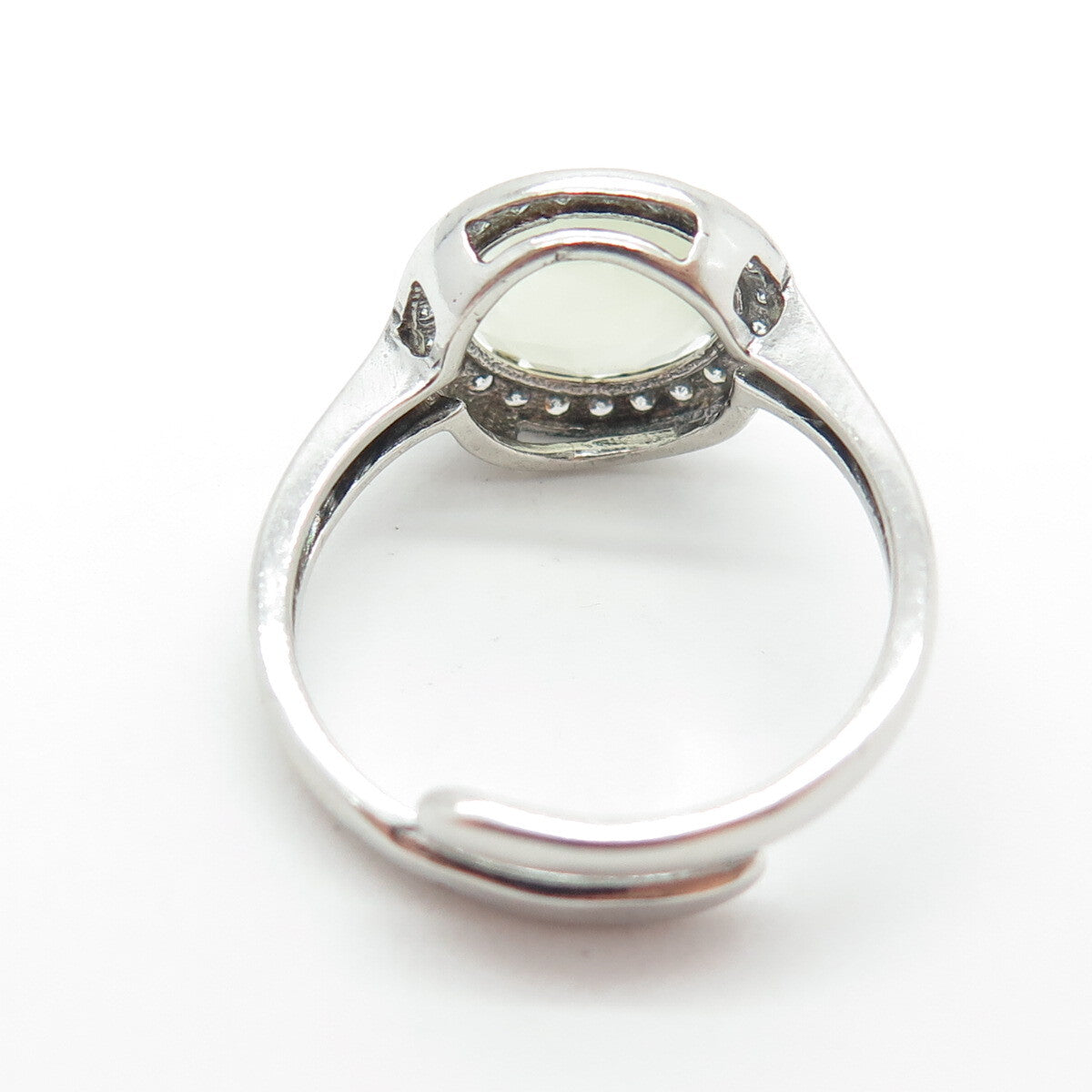 925 Sterling Silver Real Round-Cut Quartz & C Z Adjustable Ring Size 8