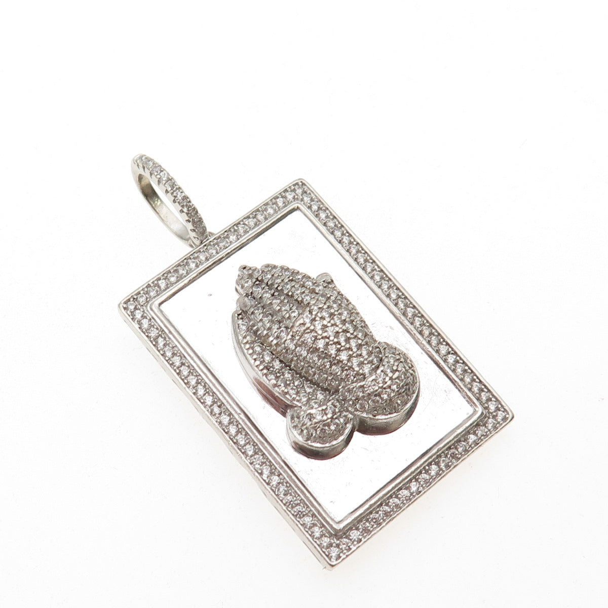 925 Sterling Silver Round-Cut C Z Prayer Hands Charm Pendant