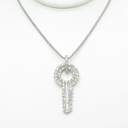 925 Sterling Silver Round-Cut C Z Key Flat Popcorn Chain Necklace 16"