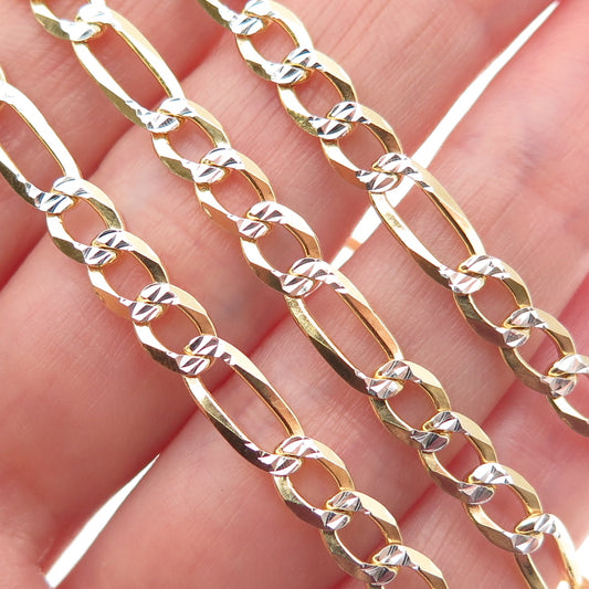 P. LUX 925 Sterling Silver 2-Tone Italy Diamond-Cut Figaro Chain Necklace 20"