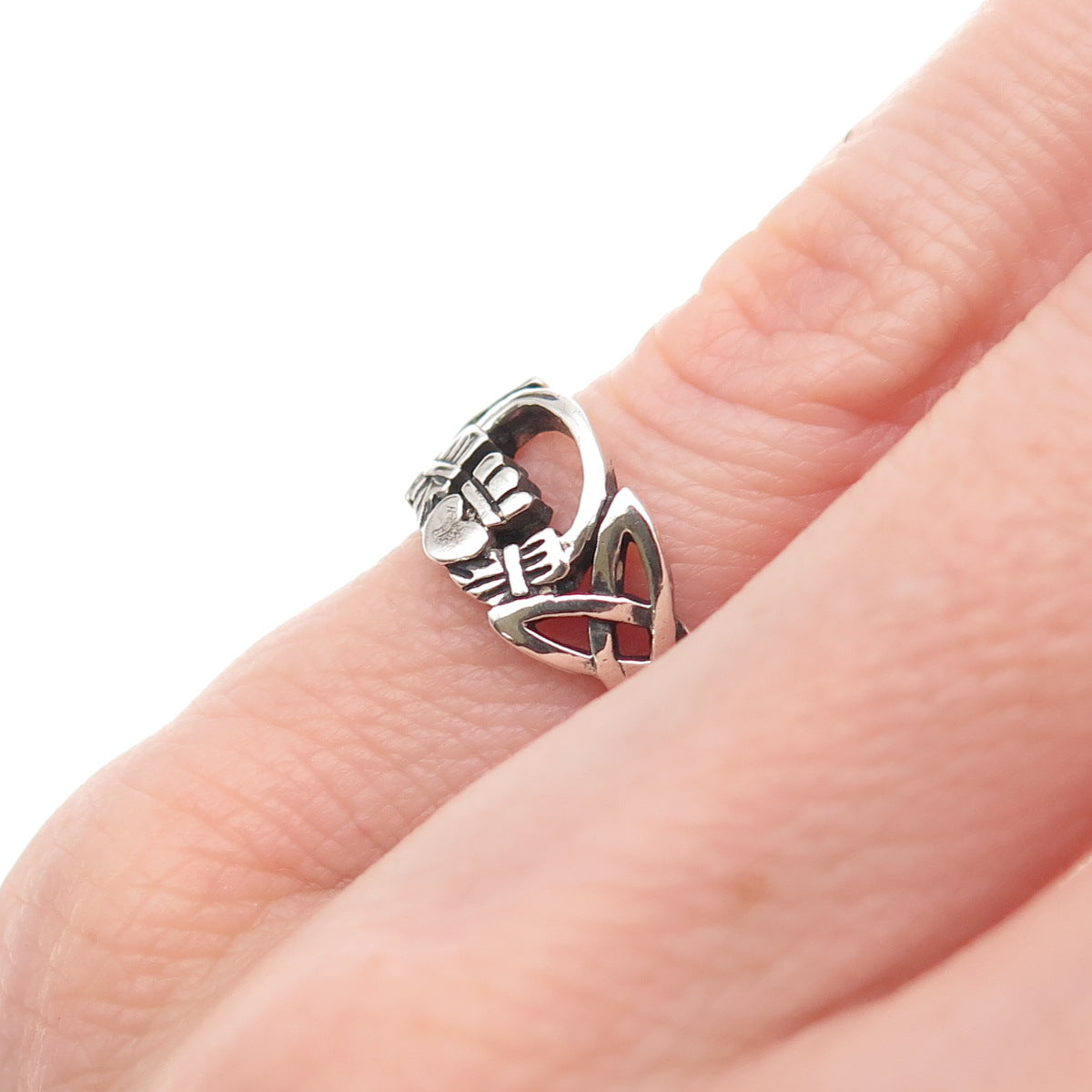 925 Sterling Silver Vintage Irish Claddagh Oxidized Ring Size 4