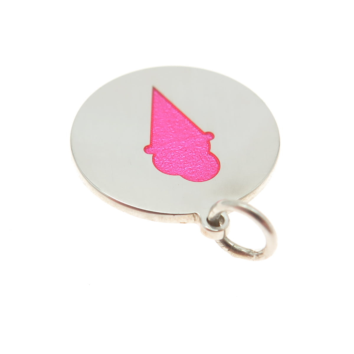 925 Sterling Silver Pink Enamel Ice Cream Round Tag Charm Pendant