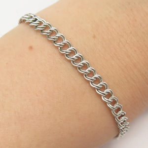 925 Sterling Silver Vintage Double Cable Link Bracelet 7"