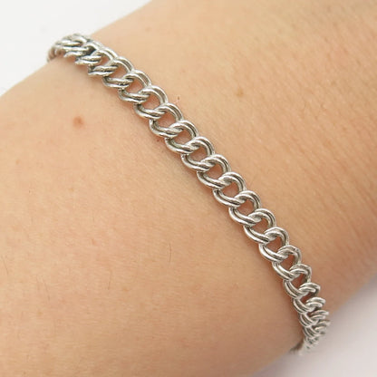 925 Sterling Silver Vintage Double Cable Link Bracelet 7"