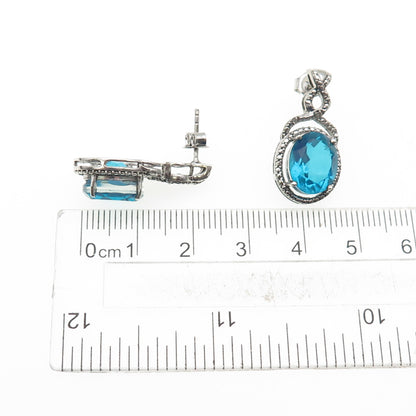 CHUCK CLEMENCY 925 Sterling Silver Real Diamond Accent & Apatite Dangle Earrings