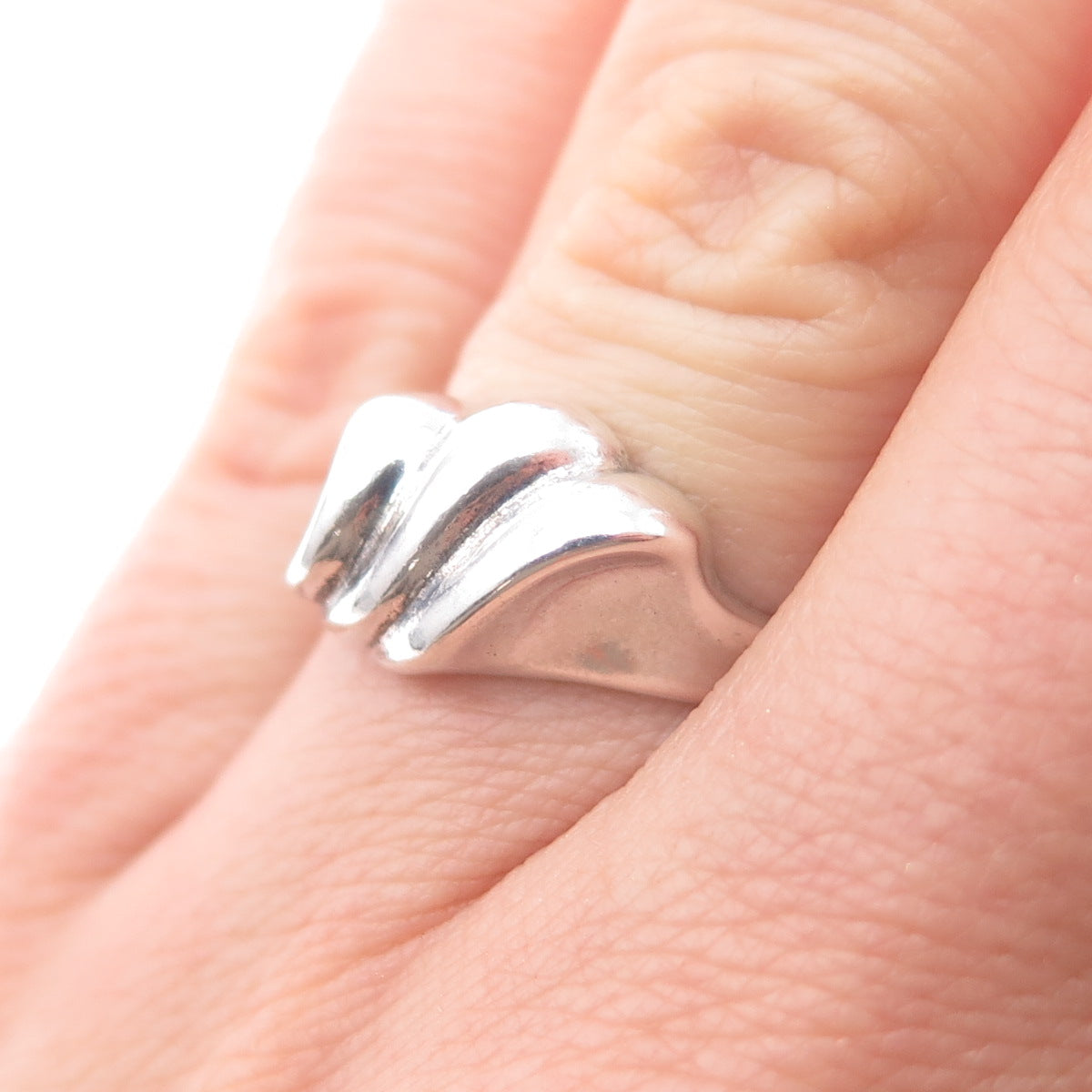925 Sterling Silver Vintage Modernist Wave Ring Size 6.75