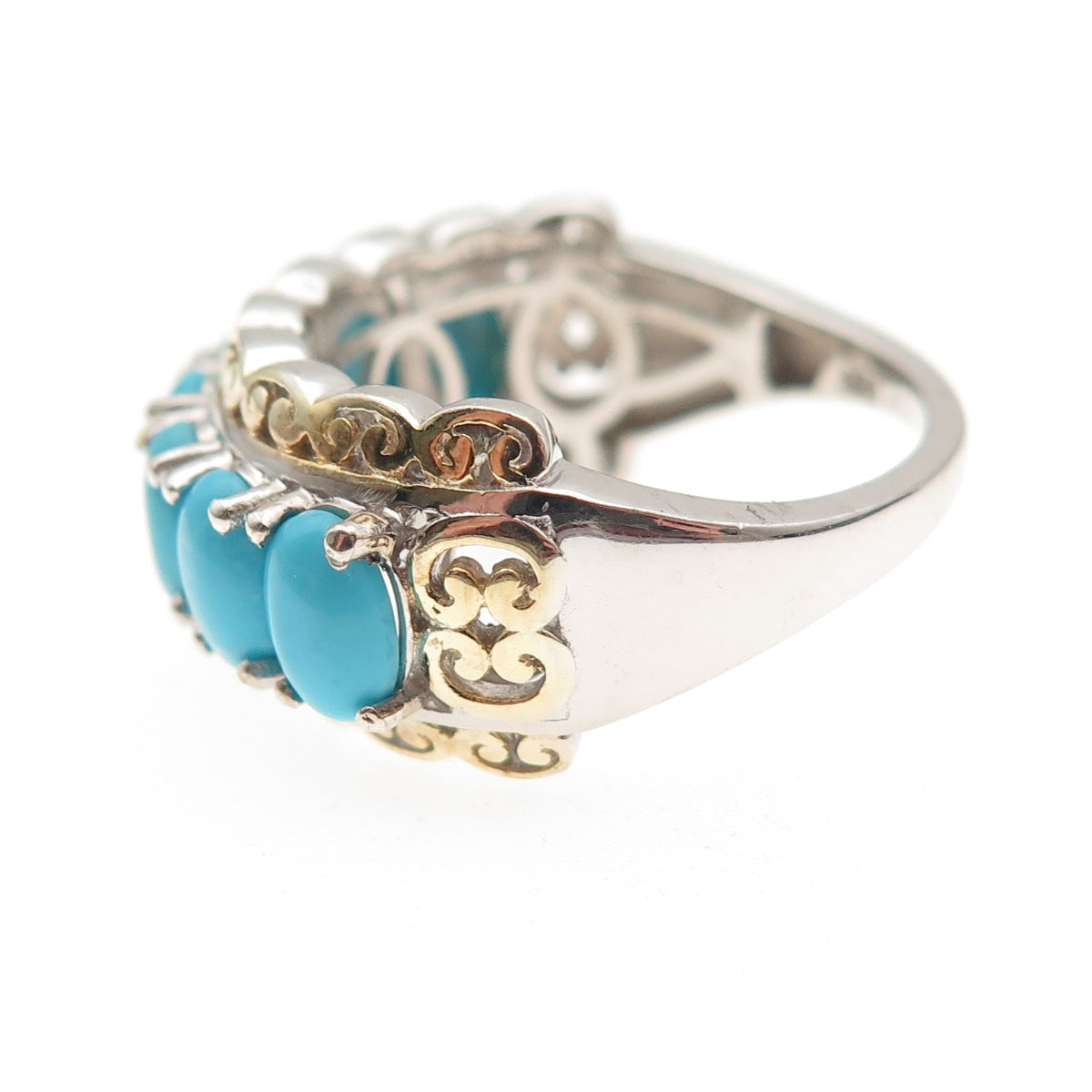 Chuck Clemency 925 Sterling 2-Tone Real Sleeping Beauty Turquoise Ring Size 8.25