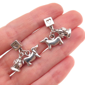 Anne 925 Sterling Silver Vintage Dachshund & Fire Hydrant Dangle Earrings
