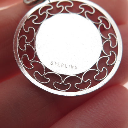 925 Sterling Silver Vintage Ornate Filigree Round Tag Charm Pendant
