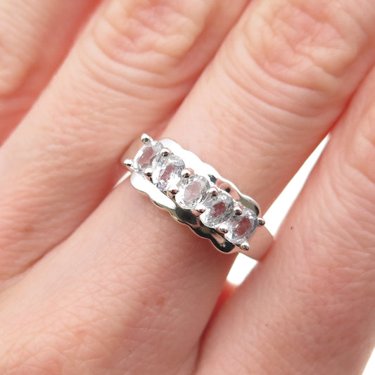 925 Sterling Silver Real Oval-Cut Blue Topaz Ring Size 6