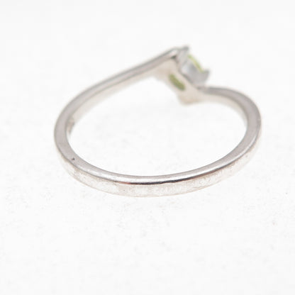 Nevada 925 Sterling Silver Vintage Real Oval-Cut Peridot Bypass Ring Size 6.5