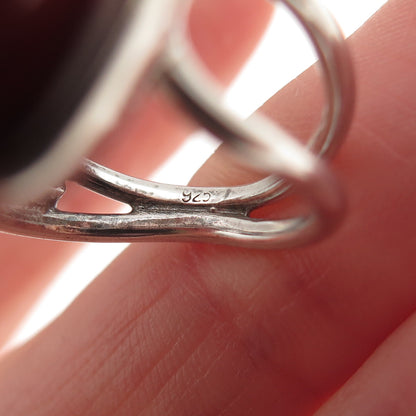925 Sterling Silver Vintage Real Amber Modernist Oxidized Ring Size 6.5