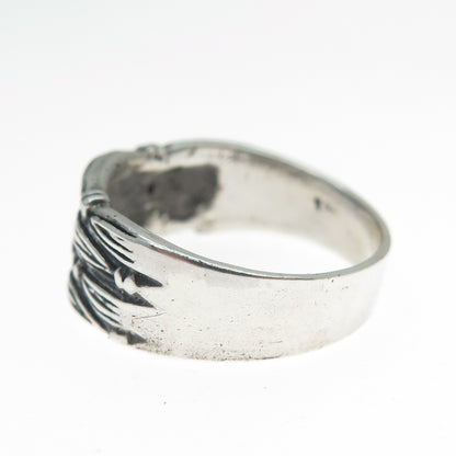 925 Sterling Silver Vintage Rattan Oxidized Ring Size 8.25