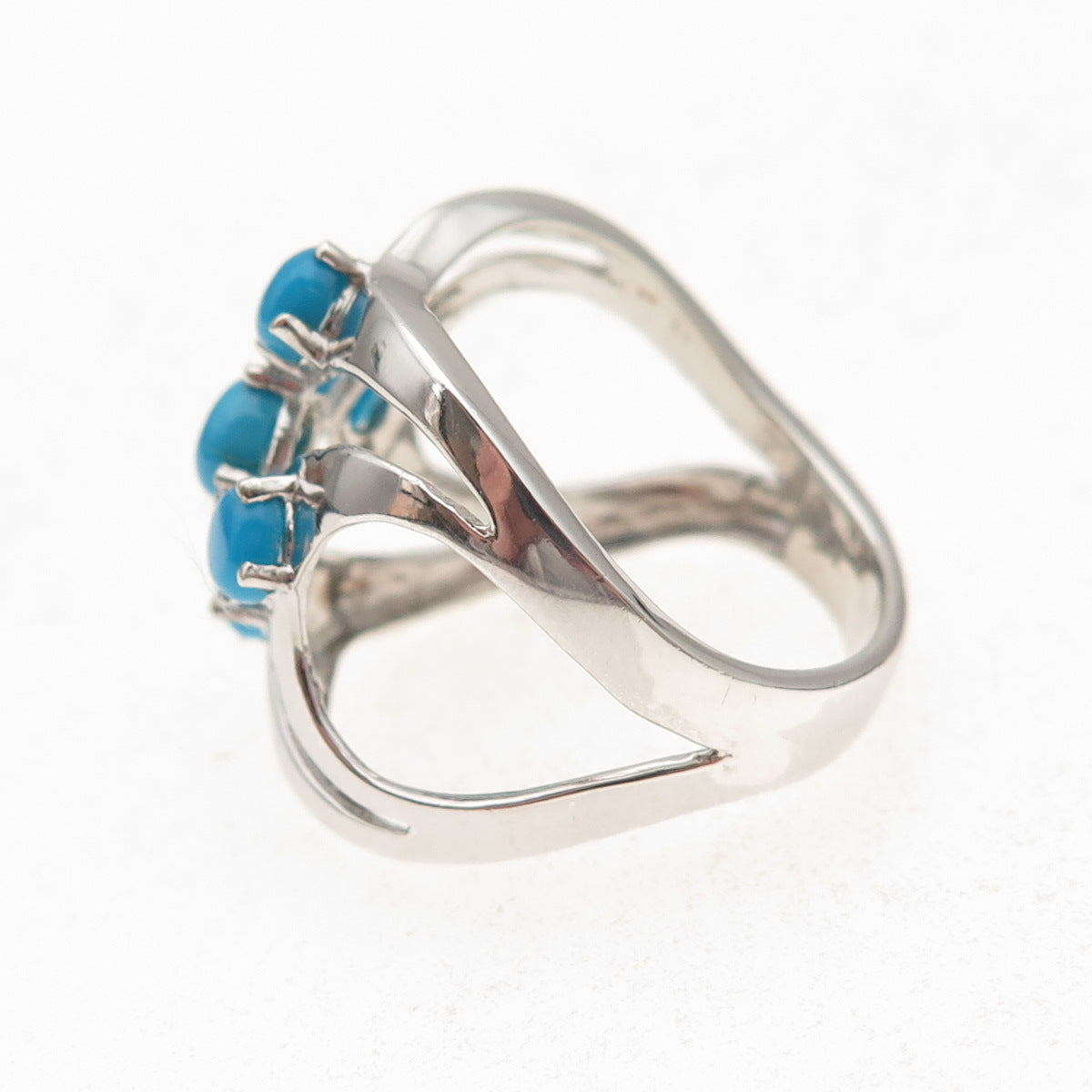 925 Sterling Silver Real Sleeping Beauty Turquoise Floral Ring Size 8.25